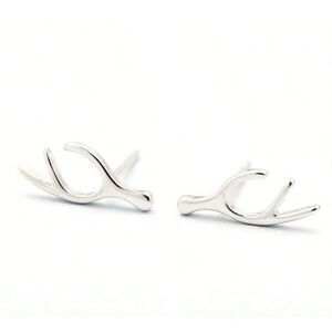 Holiday Christmas Festive Silver Tone Mini Antler Reindeer Stud Earrings